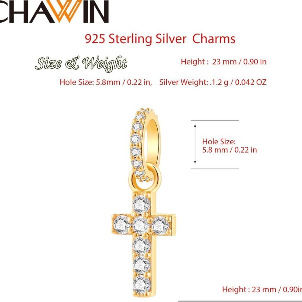 Sterling Silver Cross Charm with Cubic Zirconia for Pandora Bracelets - Picture 2 of 4